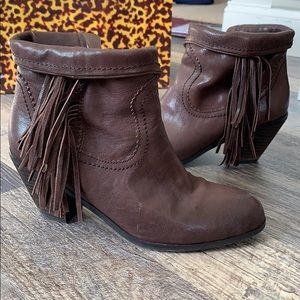 Sam Edelman Brown Leather Louie Fringe Booties